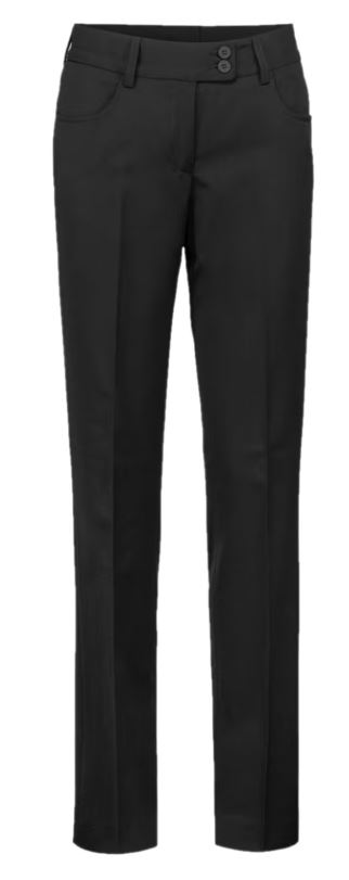 Uniformsbukse dame, bred linning, lavt liv, sort